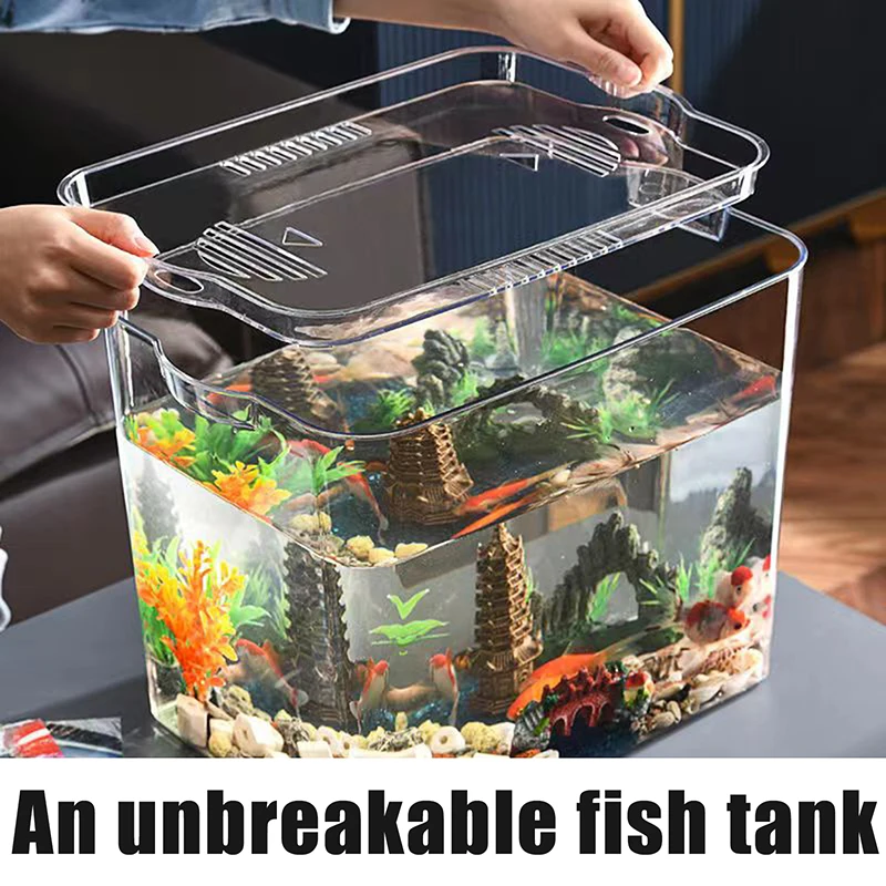 

Fall Prevention Explosion-proof Fish Tank Transparent PET Desktop Goldfish Bowl Water Plant Turtle Tank Stackable Cube Fish Tank