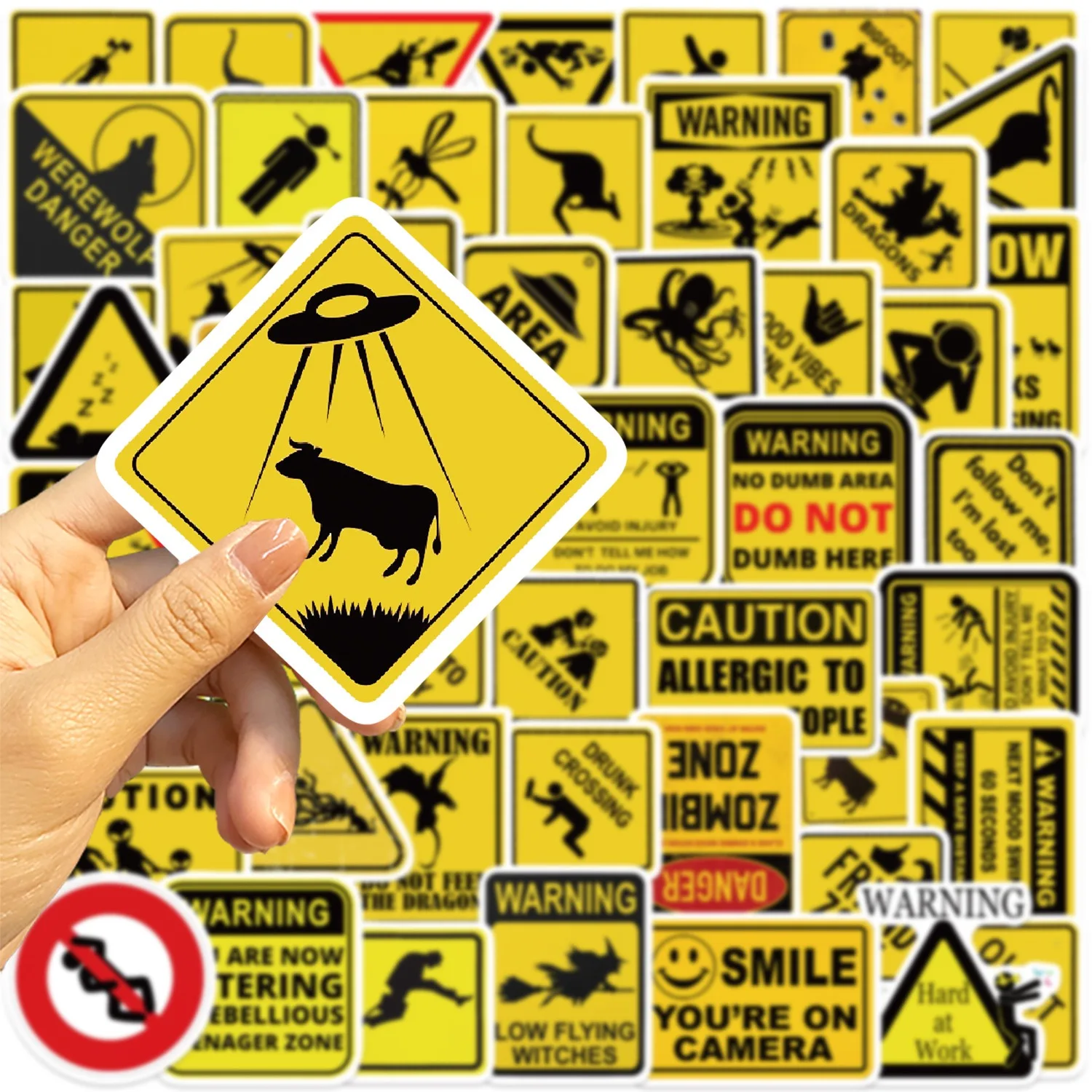50 Stück Lustige Kreative Warnschild-Aufkleber Coole Personalisierte Graffiti-Sticker für Gepäck, Handy, Laptop, Wasserfeste Cartoon-Aufkleber