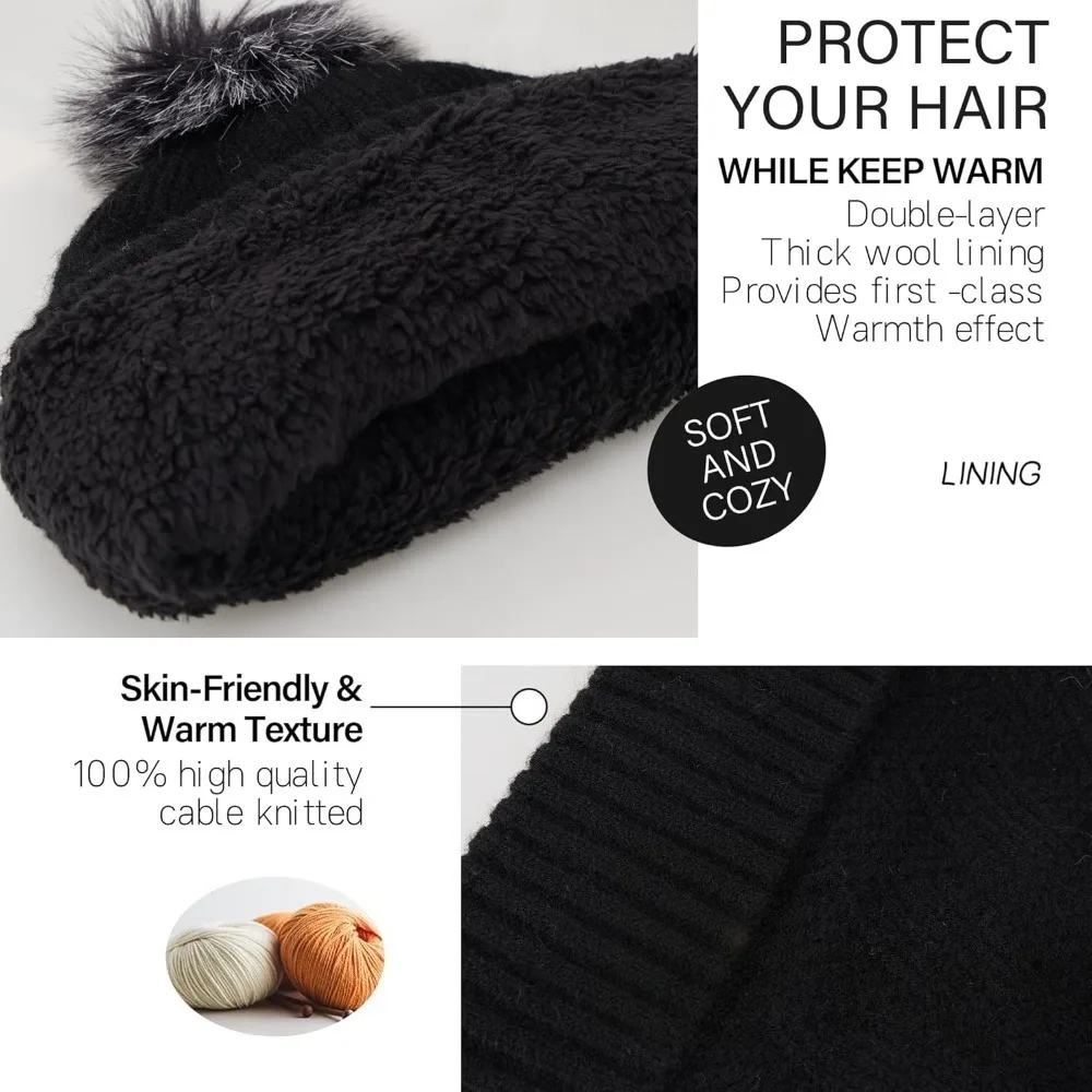 المرأة شتاء دافئ قبعة صغيرة متماسكة قبعة وشاح طويل لمس قفازات مجموعة مع الصوف اصطف بوم الجمجمة قبعة هدايا للنساء
