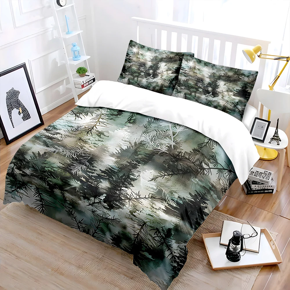 Abstract painting of pine needles and forest Bedding Set for Kids Luxury Gift 3pcs Digital Print Comforter Set Soft Comfortable