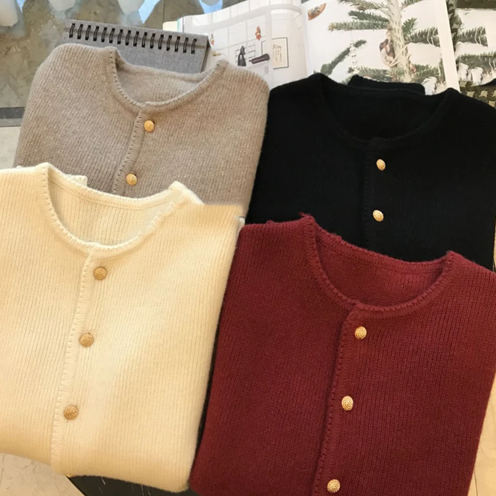 

Solid Women Sweaters Loose Fit One Breasted Cardigan Long Sleeve O-Neck Female Knitted Tops All-Match Basic Knitwear