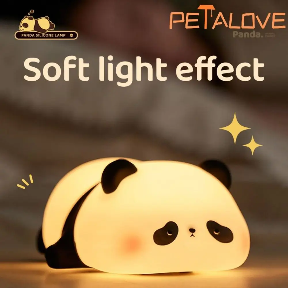 Cute Night Light Panda Lovely Christmas Holiday Birthday Gift Soft Silicone Lamp Pat Warm Coloful Light Recharge Bedside Decor