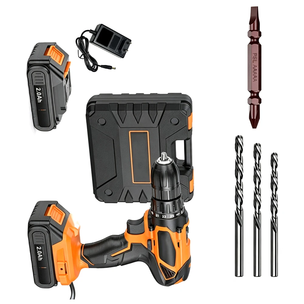 Electric Drill 21V Compatible with For V6 Batteries with 10mm Chuck LED Lamp Dual Drill Bits 65mm Bit Charger Set