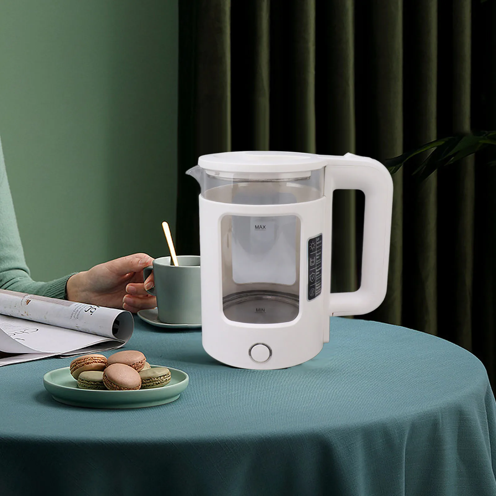 2000W急速沸騰電気ケトル、コードレス、ステンレス製、2L容量、二重層構造、自動電源オフ、空焚き防止機能付き、家庭用