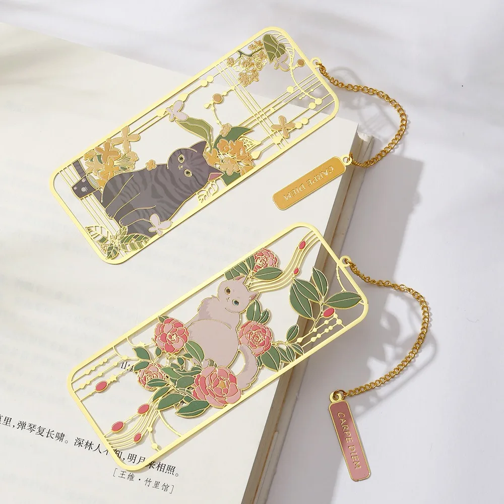 Retro Metal Metal Bookmark Tassels 3D Hollow Bookmark Cat Style Cat Bookmark Student
