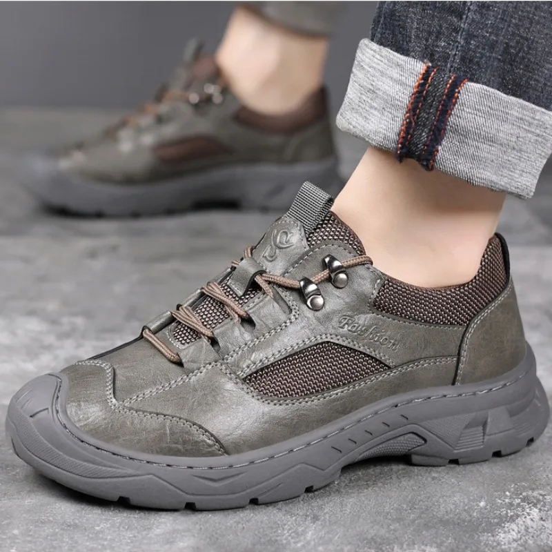 Spring Autumn Leather Outdoor Climbing Shoes for Men Designer Soft-soled Anti-slip Men\'s Shoes Fashion Casual Sneakers Male