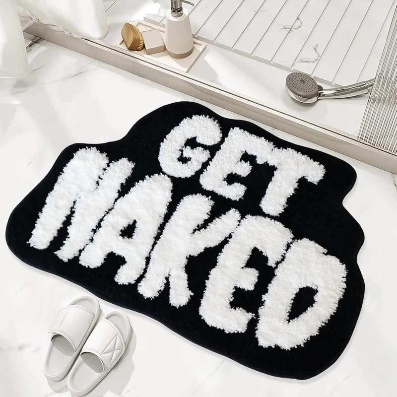 VIKAMA Fun Letter Imitation Cashmere Rug, Absorbent Non-Slip Bathroom Mat, Soft Bedroom Bedside Carpet, Home Decoration