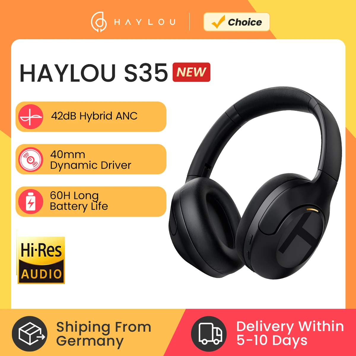HAYLOU S35 ANC auriculares inalámbricos Bluetooth 5,2 auriculares sobre la orej…