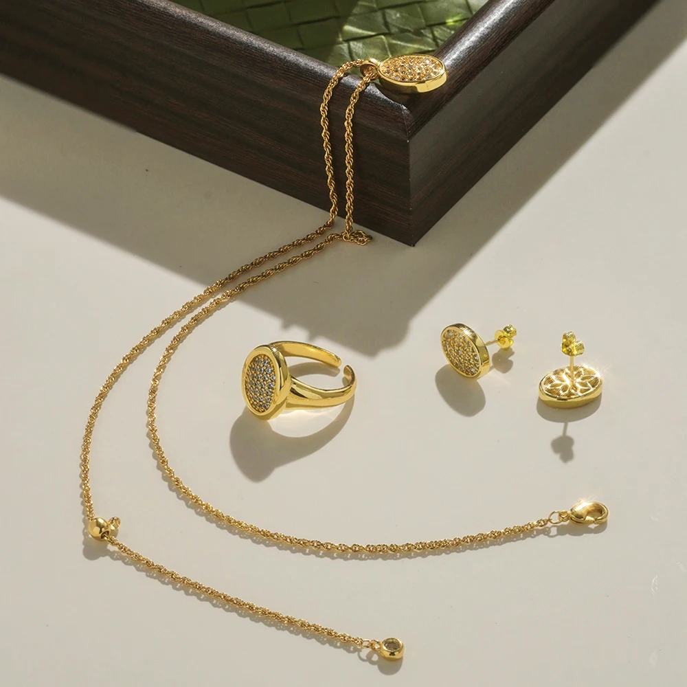 

ENFASHION Para Mujer Vintage Oval Zircon Pendant Necklace For Women's Brass 18K Plated Gold Delicate Earrings Ring Jewelry P3648