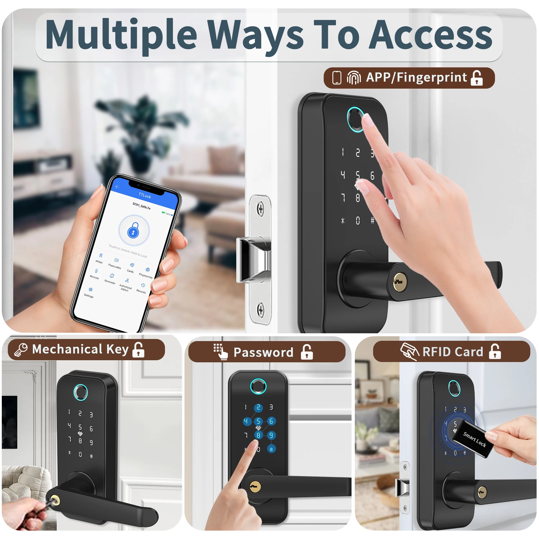 Durable Stainless Steel Smart Digital Keypad and Card Electronic Door Lock for Office and Residence Use