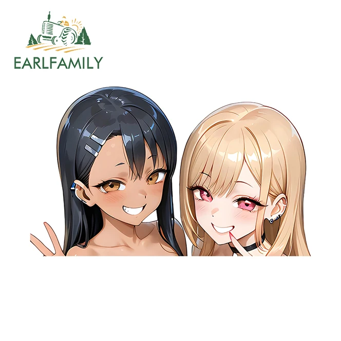 EARLFAMILY Nagatoro Kitagawa Marin Stickers Amusing Personality JDM Decals Occlusion Scratch Sunscreen Vinyl Car Accessory