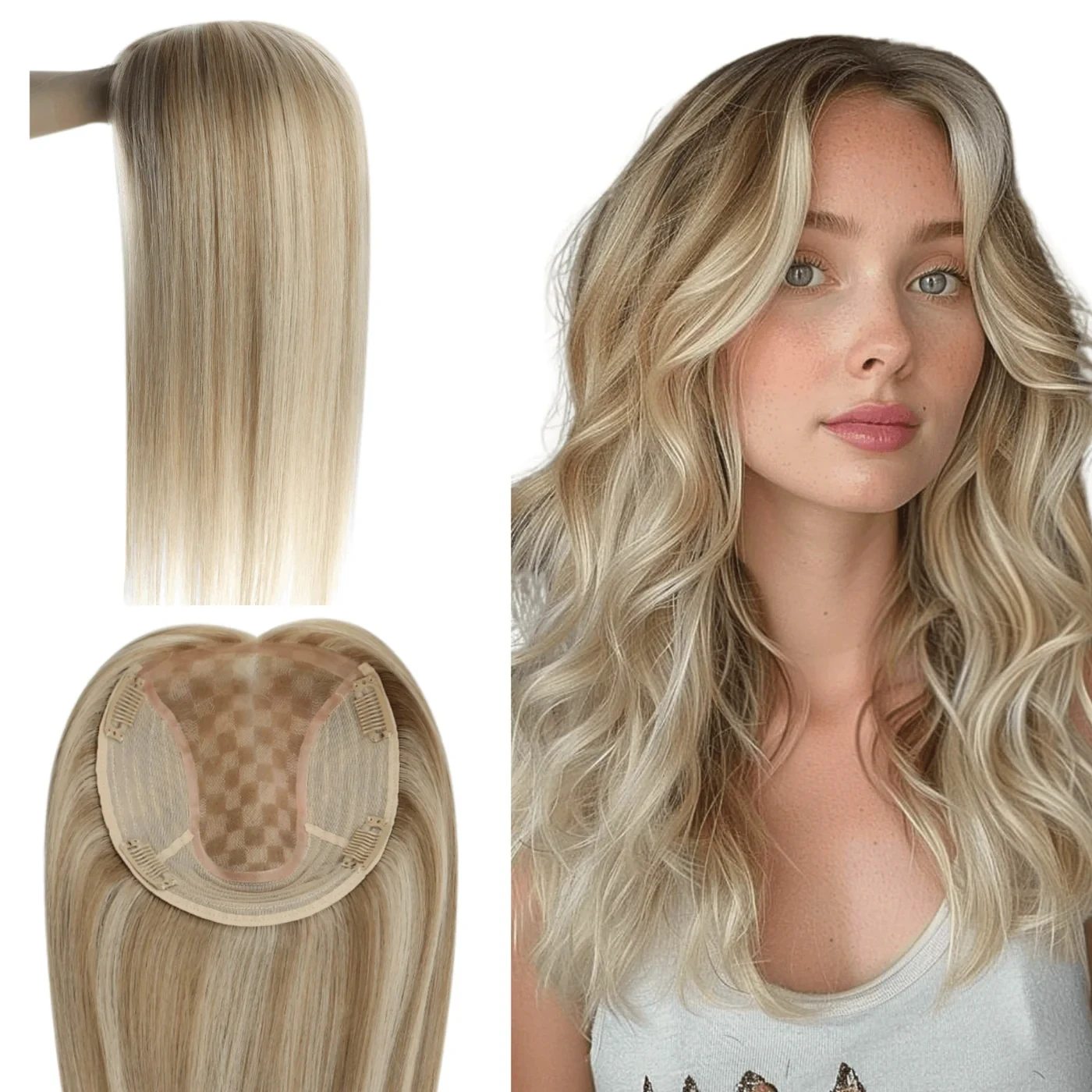 

[Last 12 Months] Full Shine Virgin Clip on Human Hair Topper Hair 6*7 Inch Base Hair Pieces For Short Hair Human Hair