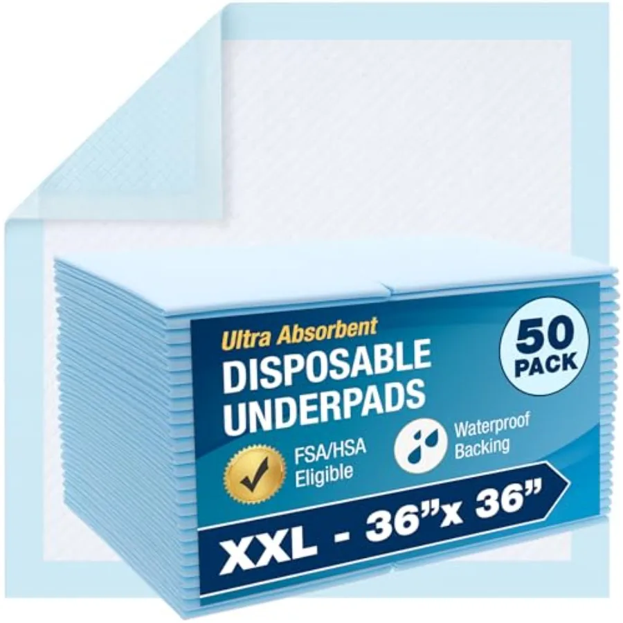 

Ультрапрочные впитывающие пеленки DMI Extra Large 36" x 36" (50 шт.) для мужчин и женщин, для пожилых людей, при недержании и ночном энурезе