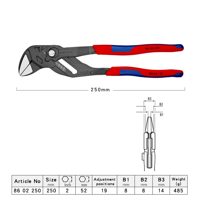 Water Pump  KNIPEX 86 02 250 Pliers Wrench Lock Button Waterpump Plier Adjustable Tightening Tool