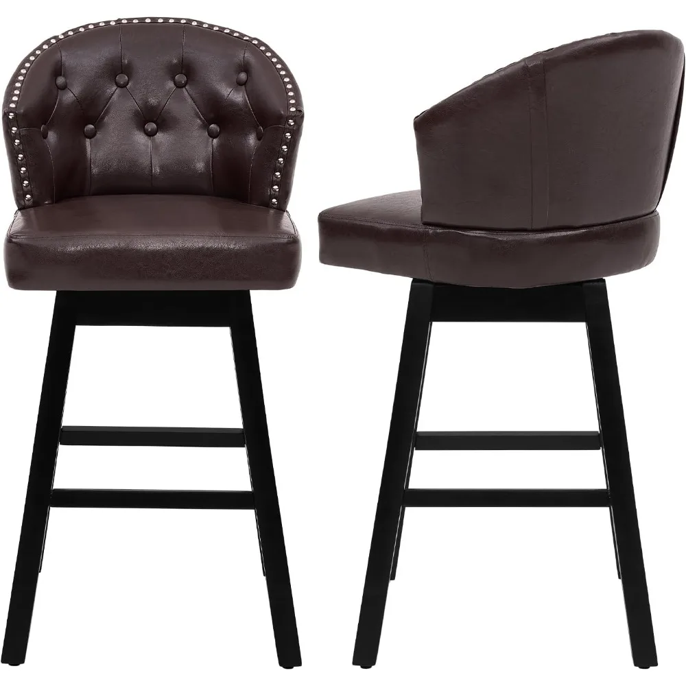 

360° Swivel Bar Stools Set of 2, Faux Leather Counter Height Bar Stools with Back, Upholstered Barstools for Kitchen Island, Bro