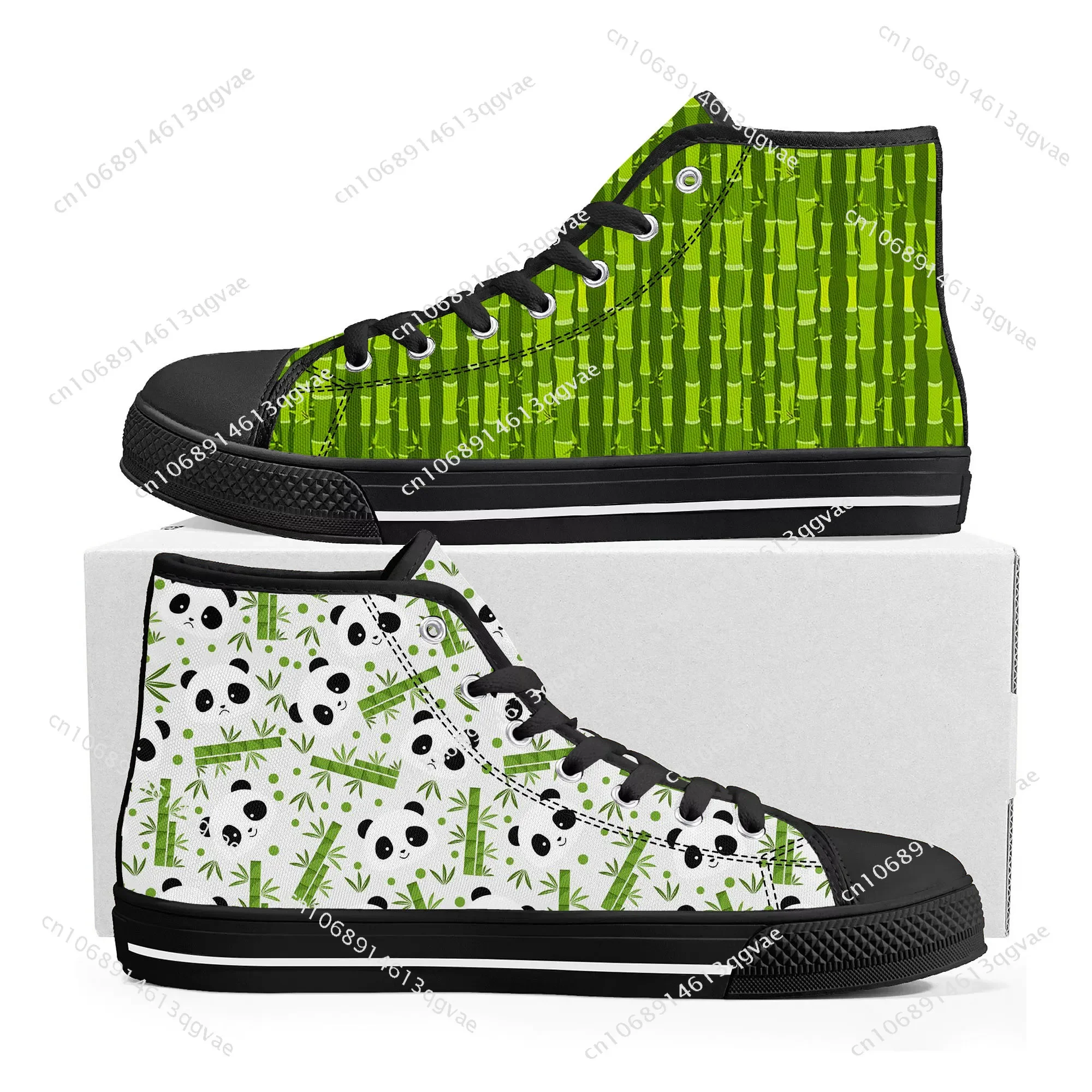 Panda Cute Pattern High Top High Quality Sneakers Mens Womens Teenager Canvas Sneaker Custom Made Shoe Casual Couple Shoes Black