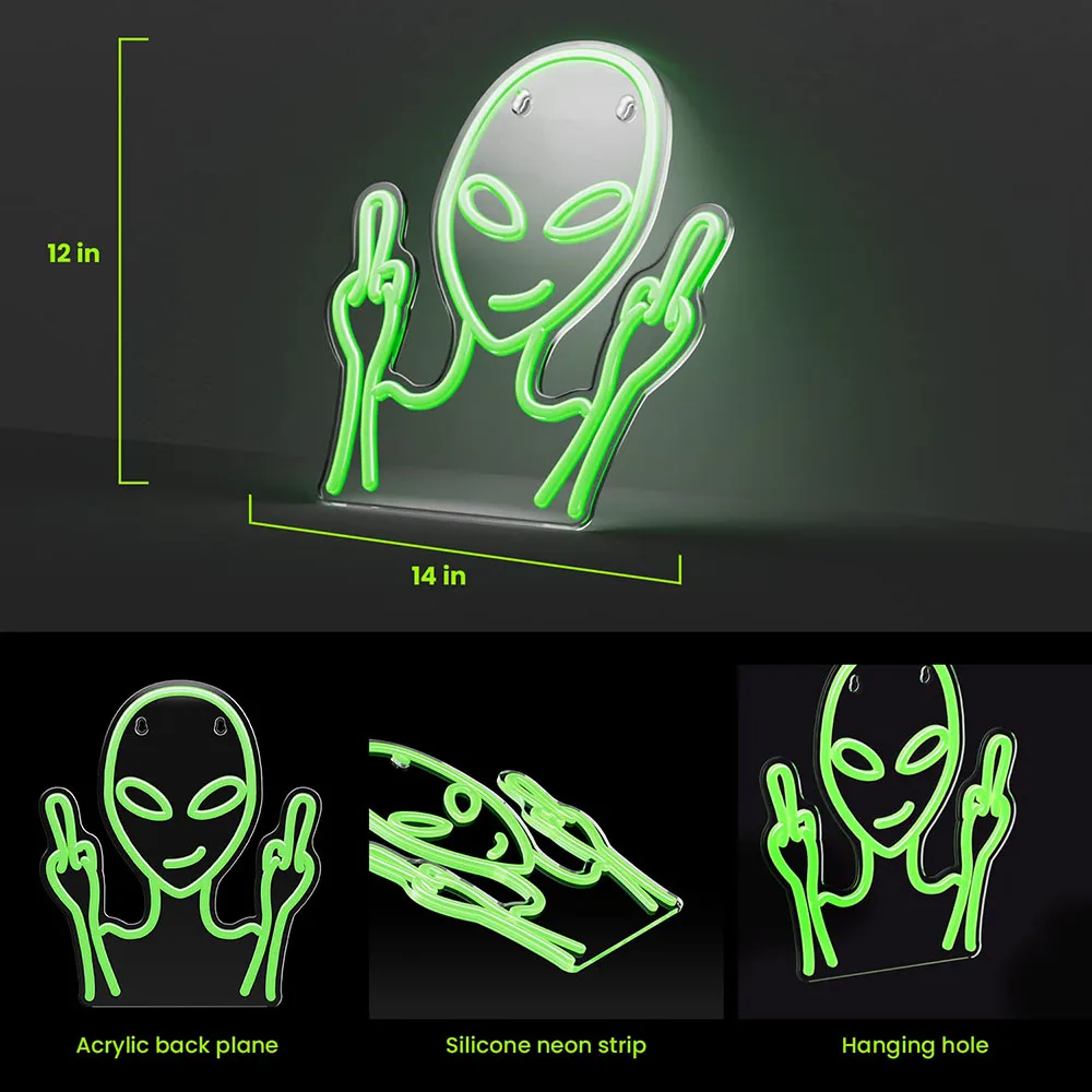 Неоновая вывеска Alien с регулируемой яркостью, неоновые вывески для настенного декора, декор для комнаты с USB, неоновые светильники, светодиодный, игровой подарок на день рождения и Рождество