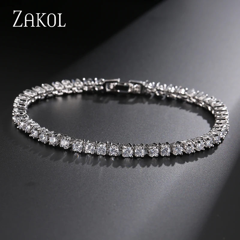 ZAKOL Trendy 3mm Round Cut Cubic Zirconia Tennis Bracelet & Bangles Fashion Crystal Jewelry For Women/Girl Accessories FSBP032