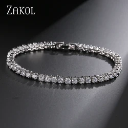 ZAKOL Trendy 3mm Round Cut Cubic Zirconia Tennis Bracelet & Bangles Fashion Crystal Jewelry For Women/Girl Accessories FSBP032