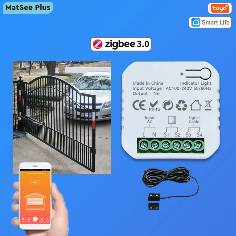 Tuya Smart Life ZigBee Motorized Swing Sliding Gate Controller Dry Contact 110V 240V Voice Control with Alexa Google Home