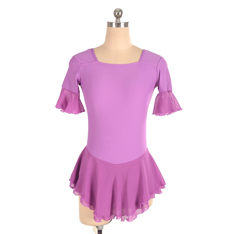 

The Factory Directly Supplies Figure Skating Purple Dress Girls Mid-Sleeve Skirt Spandex Dance Costume