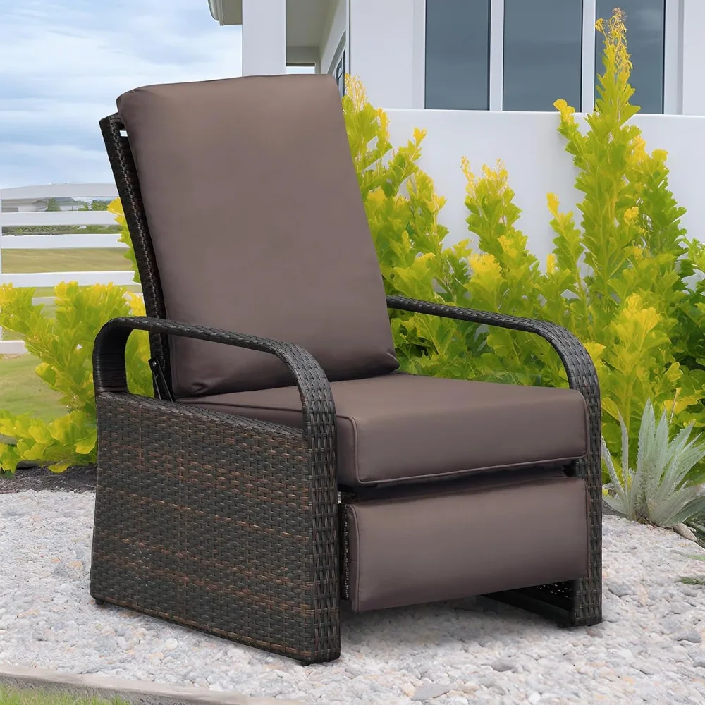 

Outdoor Wicker Reclinerwith 5.5" Thick Cushions and Ottoman, UV/Rust/Weather Resistanr, Patio Recliner Adjustable Chair