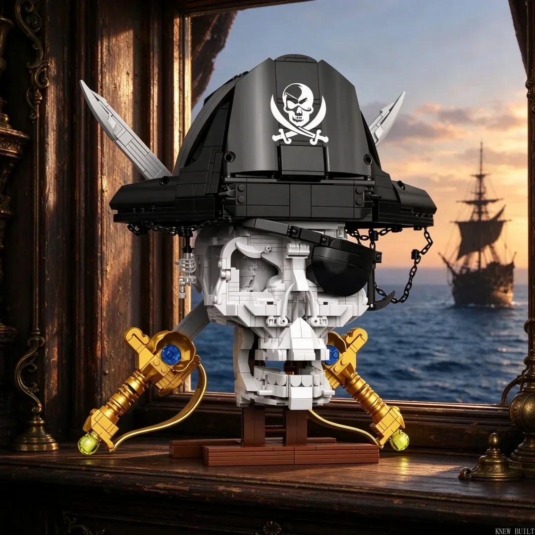 1202PCS Pirate Head Skull Building Blocks Toy–Birthday Christmas Gift,Cool Desk Entryway Decor for Men,Stress Relief DIY Puzzle