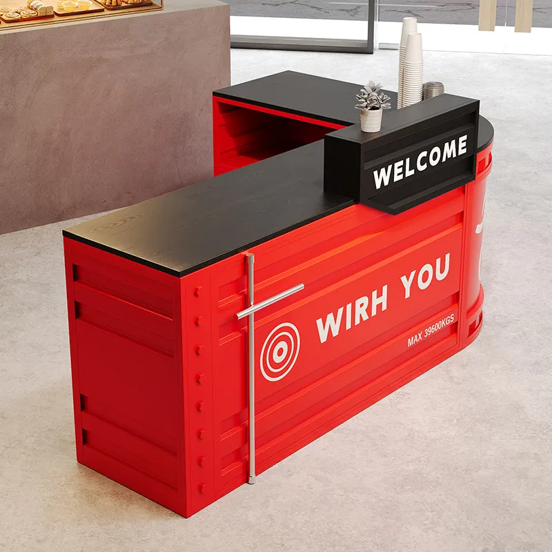 Cashier counter container creative gym front desk commercial retro iron art bureaux de travail Customer center office furniture