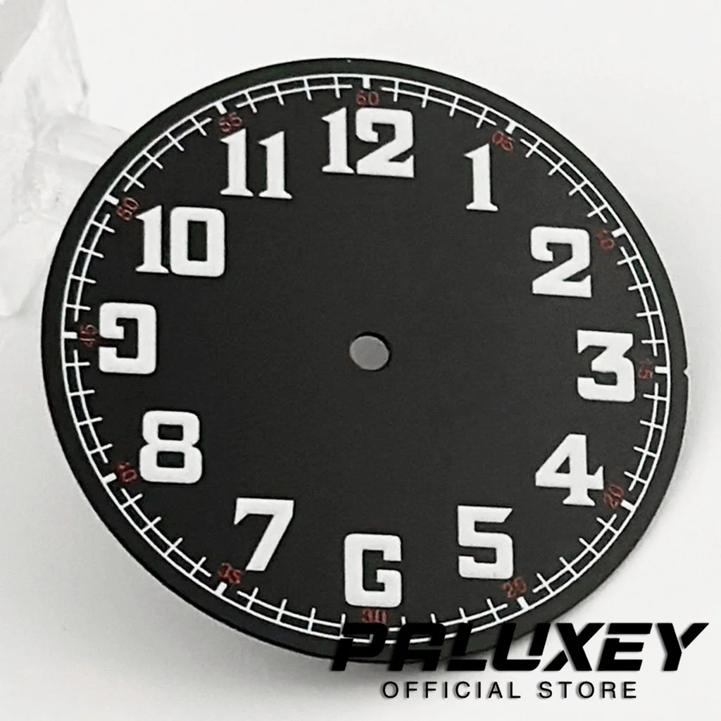 33.5mm Pilot Style Classic Black Watch Dial Fit NH35 4R35 NH36 4R36 Arabic Numerals Watch Faces Modified Watch Accessories