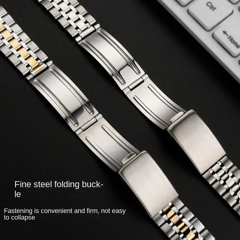 Curved end Watch Strap 13mm 17mm 19mm 20mm Silver golden Stainless Steel Watchband For Tudor Hydro Wrist Bracelet Folding Clasp