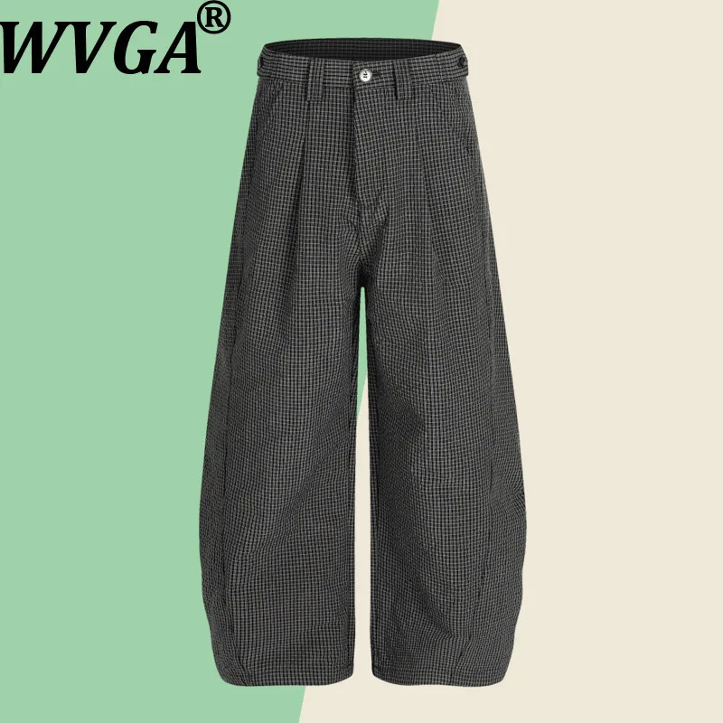 

WVGA весна осень новый мужской прилив модный клетчатый костюм на молнии прямой нишевый шикарный повседневный широкий плиссированный костюм с карманами брюки Ins Y2K W13489