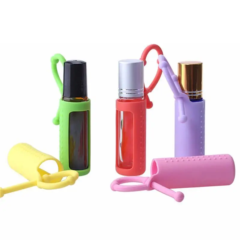 6pcs 10ML Roller Bottle Holder Essential Oil Carrying Case Refillable Bottle Sleeve Silicone Protective Cover Not Include Bottle