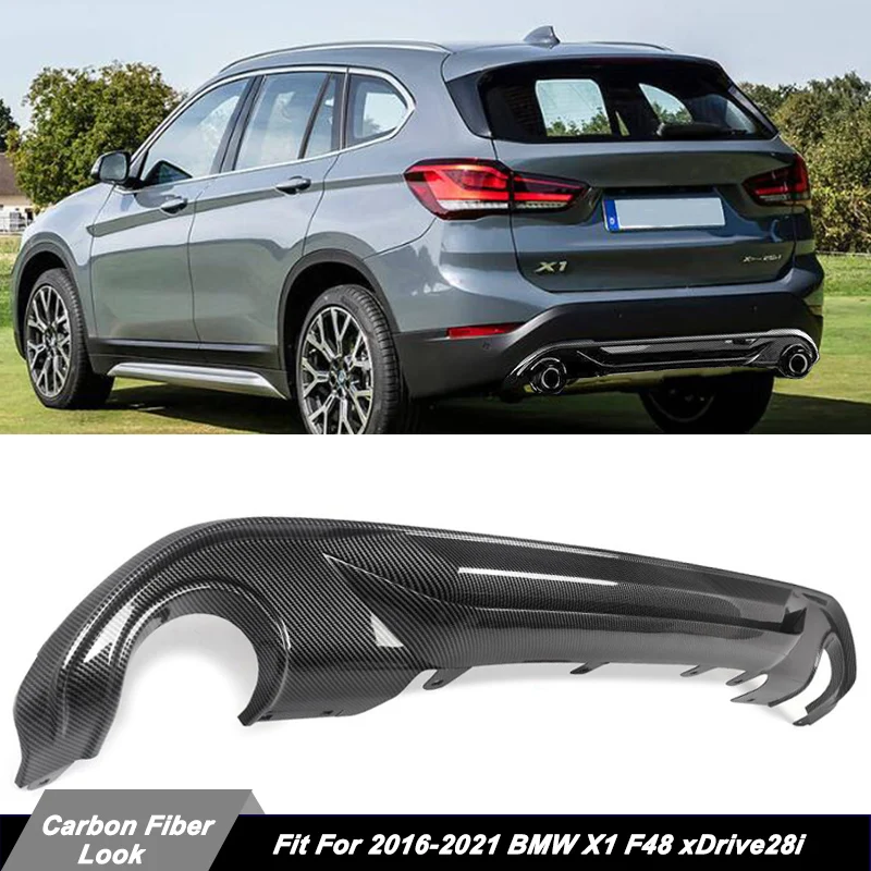 Heckdiffusor für BMW F48 F49 X1 2016 2017 2018 2019 2020 2021 Carbonfaser-Optik Heckstoßstangen-Diffusorlippe AC-Stil
