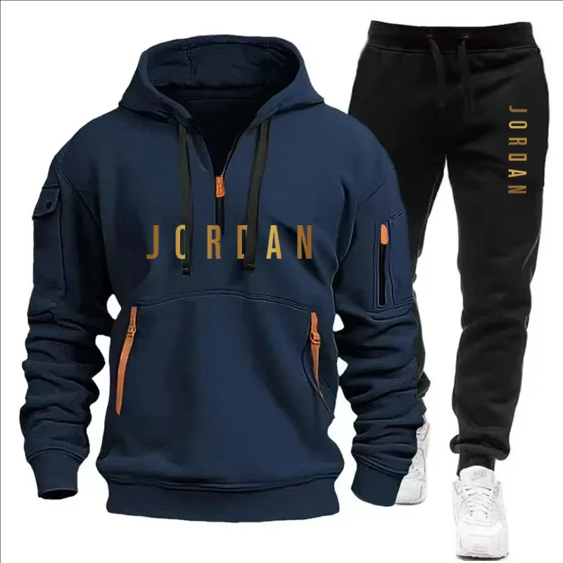 ชุดฮู้ดดี้ผู้ชาย คอลเลคชั่นฤดูใบไม้ร่วง 2025 ชุดลำลองสไตล์สปอร์ต เสื้อฮู้ดดี้และกางเกงขายาว ชุดวอร์มสตรีทแวร์ใส่สบายสำหรับผู้ชาย