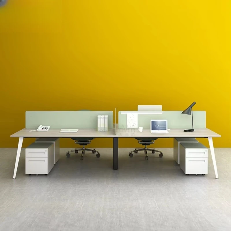 Professional wooden convertible expandable 4-person modern office workstation desk with panel top