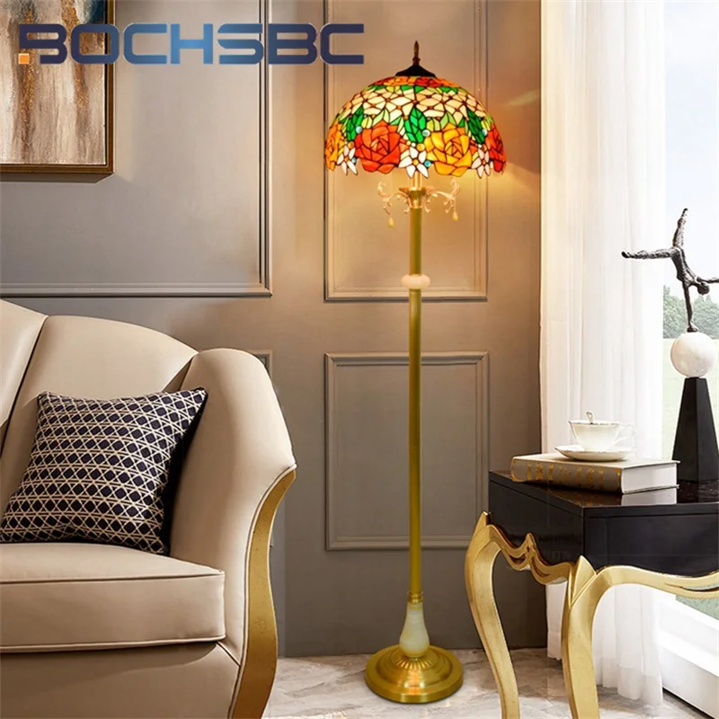 

BOCHSBC Tiffany 16-inch stained glass lamp stand creative style art deco roses sitting room dining-room hotel study floor lamp