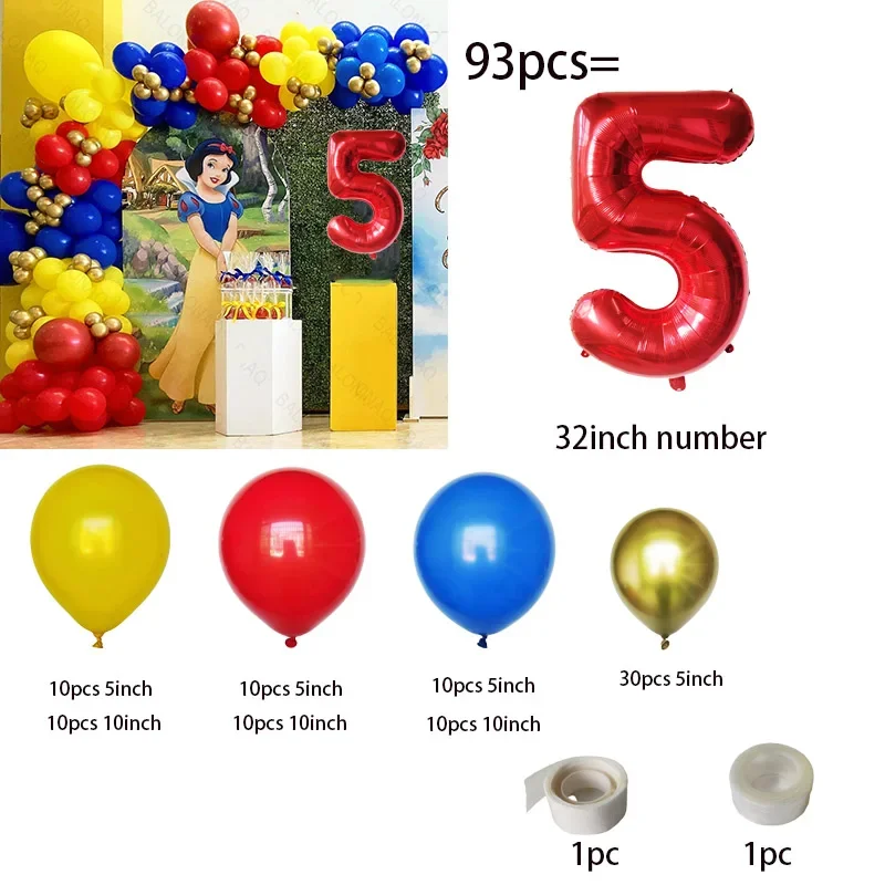 1set Disney Snow White Theme 32 Inch Red Number Balloons Girls Happy Birthday Party Decorations Baby Shower Toy Balloons