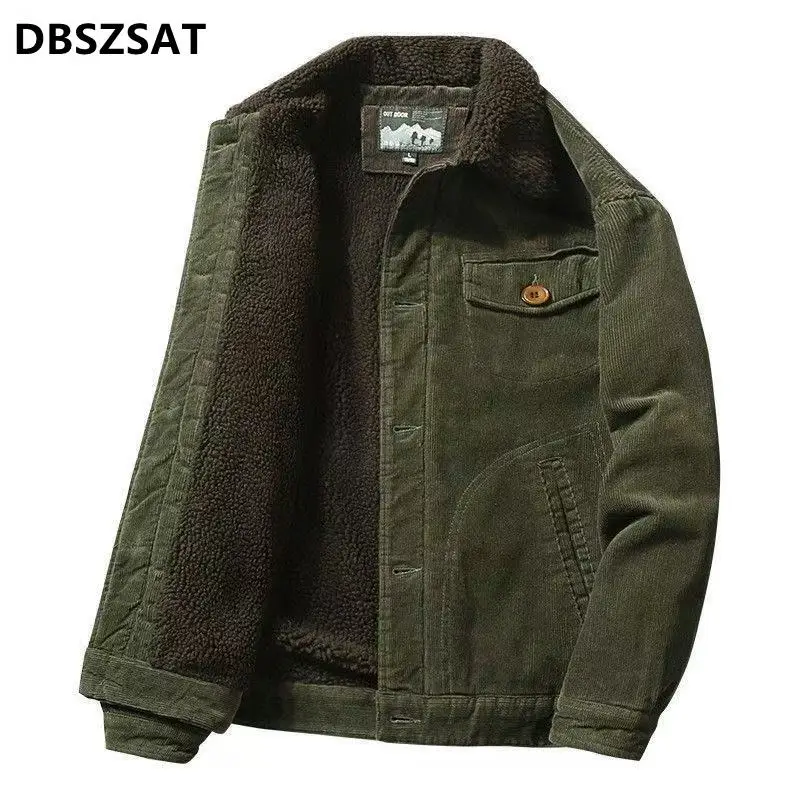 

men's Winter Jacket Vintage 2028 Corduroy Thickened Fleece-lined Warm Parka Retro Hunting Fur Collar Windproof Men's Coat