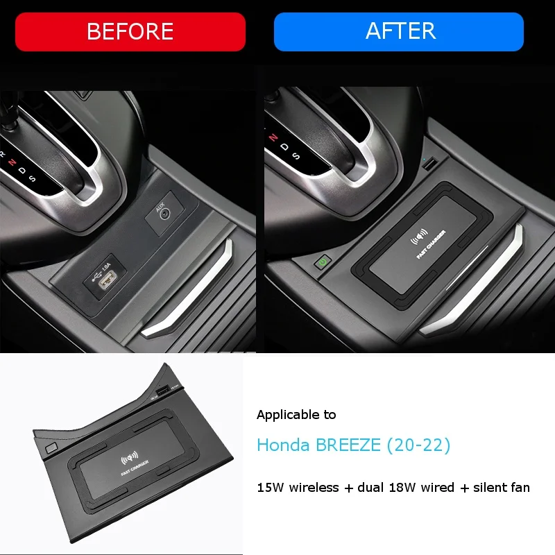 For Honda Breeze 2020-2022 Car Wireless Charger 15w Fast Cell Phone Wireless Charging Holder Adapter Car Interior Accessories