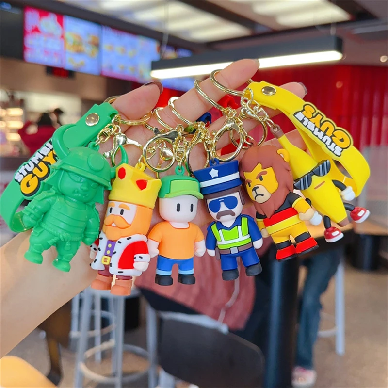 New Stumble Guys Keychain Lion Man Banana Person Doll Funny Bag Pendent Game Stumbled Keyring Car Ornament Key Accessories Gift