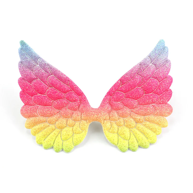 20Pcs 6.5*8.5cm Glitters Rainbow Angel Wings Appliques For DIY Kids Headwear Hairpin Crafts Decoration Clothing Accessories