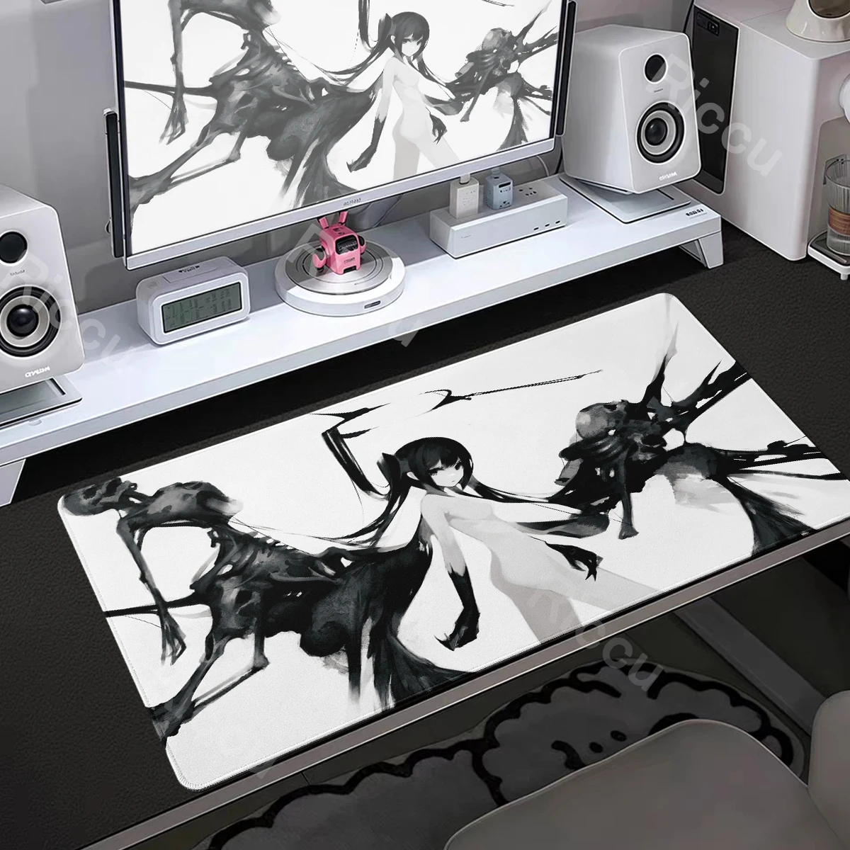 黒白スケルトン剣女の子マウスパッド美学 XXL アニメガールマウスパッドゲームラップトップ大型テーブルマットオフィス Pc アクセサリー