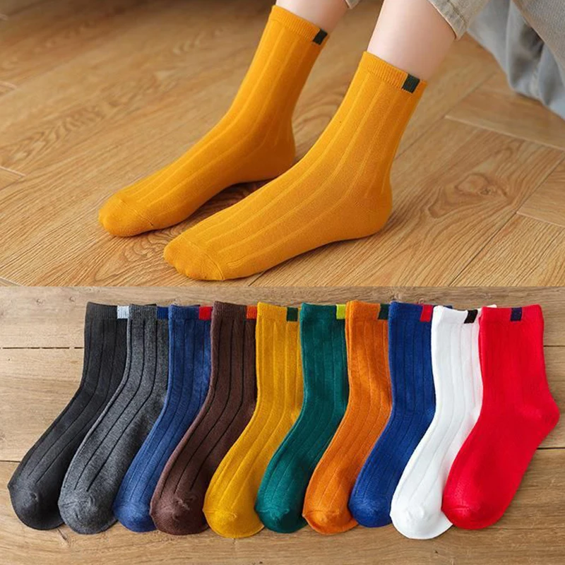 5 Pairs Women Multi-Color Socks Comfortable Breathable Soft High Quality Crew Socks Casual Fashion Sports Sox Sweat-absorbing