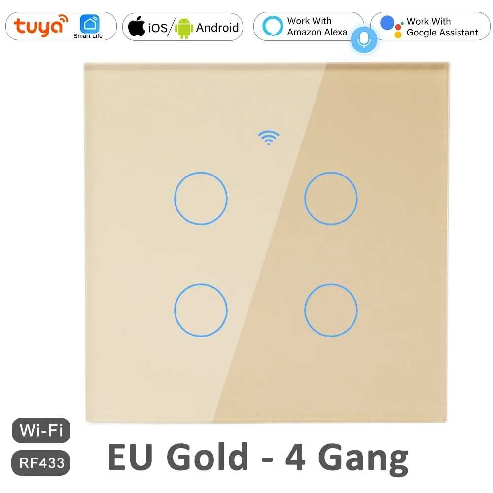EU Tuya Smart WiFi 2 Weg Touch Wand Schalter Licht UK Alexa Kompatibel RF RF433 Smartlife 110V 220V AC APP Drahtlose Fernbedienung