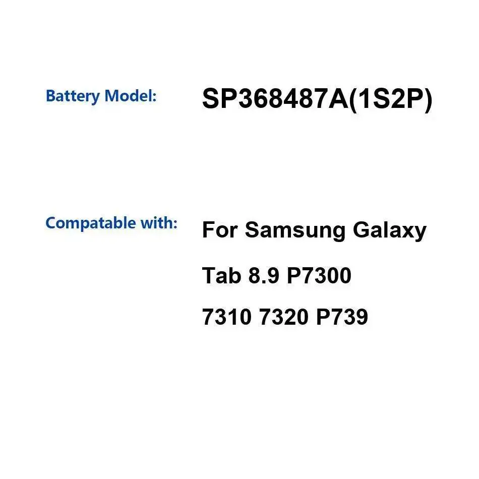 

SP368487A 1S2P аккумулятор для планшета Samsung Galaxy Tab 8,9 P7300 7310 7320 P739 5100 мАч хорошая низкотемпературная производительность