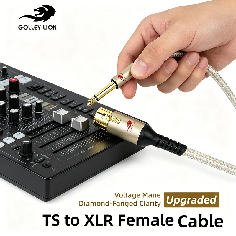 GOLLEY LION XLR Female to 1/4 inch 6.35mm TS Mono Plug Unbalanced Microphone Cable Cord Wire for Dynamic Microphone