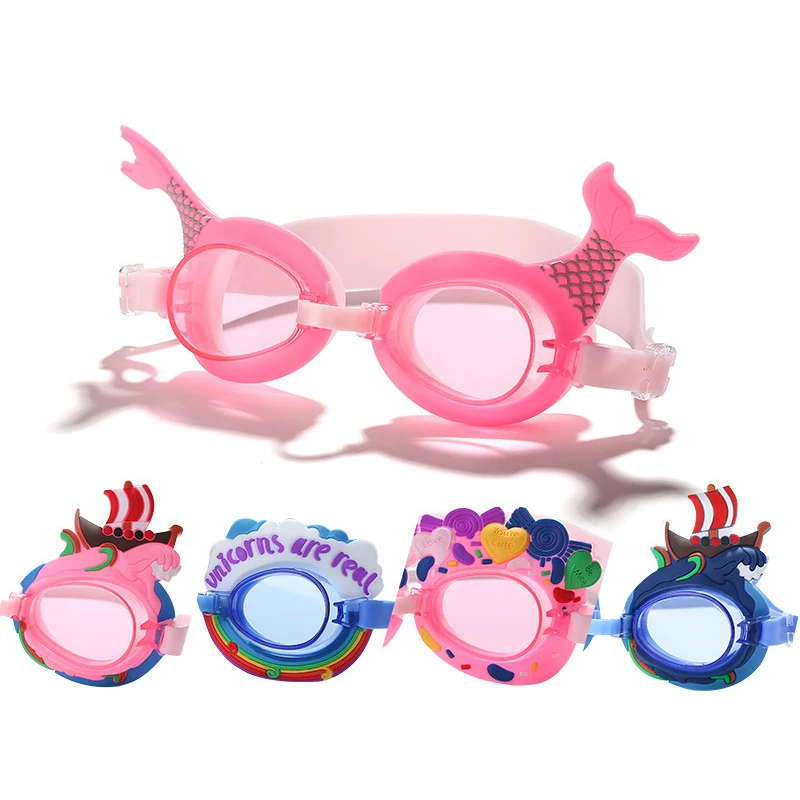Gafas de natación de dibujos animados para niños, gafas antiniebla impermeables para piscina, gafas para deportes acuáticos, buceo, surf, con tapones para los oídos