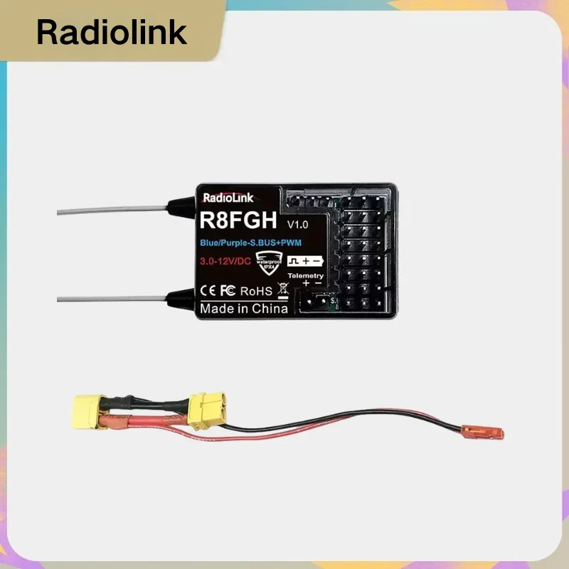 VoltSRadiolink R8FGH Gyro Receiver 2.4G 8 Channels Telemetry Vehicle Voltage Up To 14S 58.8V For RC Car Boat Mower Machine Robot