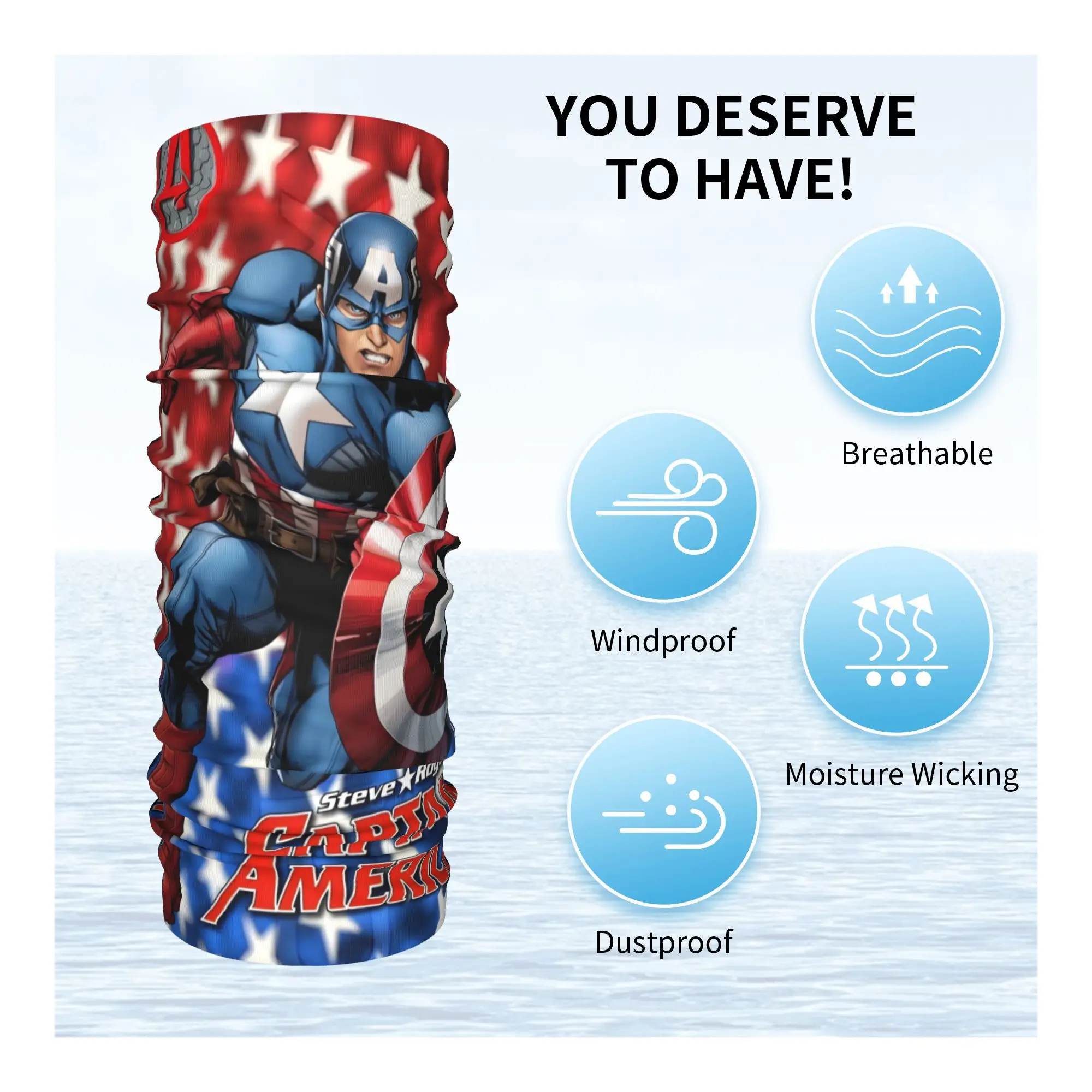 Custom Captain America Classical Neck Gaiter Men Women UV Face Shield Winter Anime Cartoon Bandana Scarf for Cycling