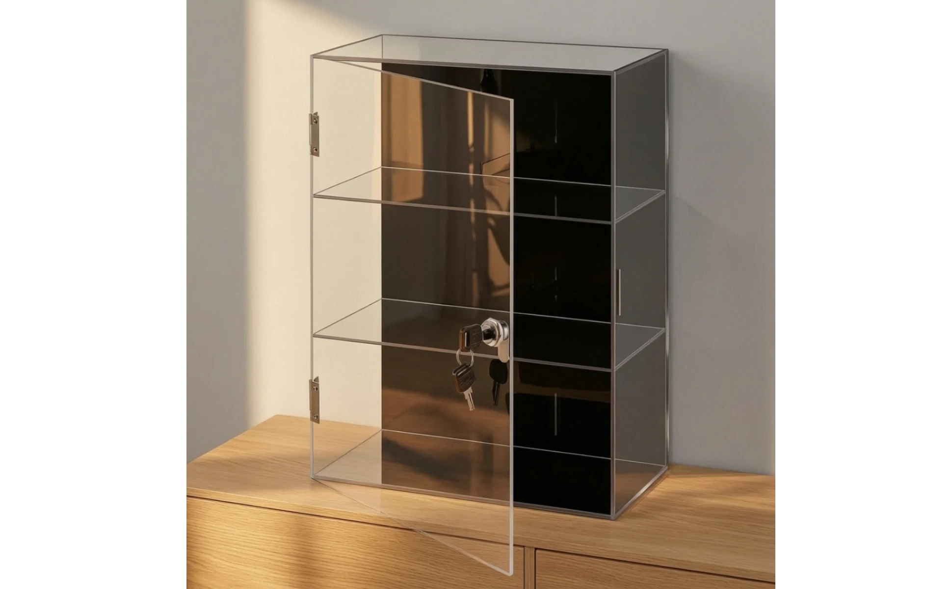 Lockable Acrylic Display Case 3-Tier Acrylic Display Case with Lock No Assembly Required Freestanding for Collectors, Countertop
